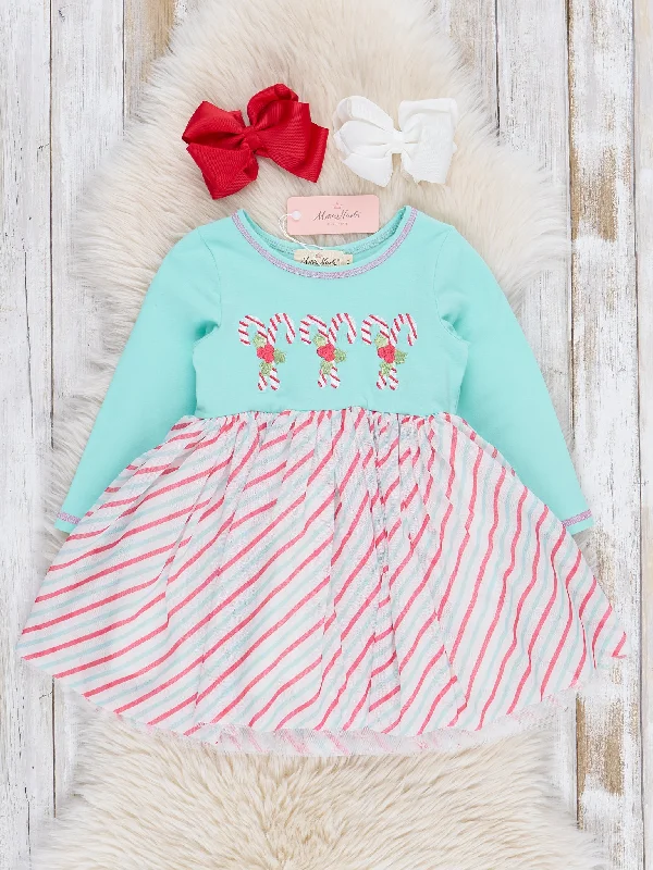 Teal Candy Cane Cutie Tulle Dress Casual Tulle Dress