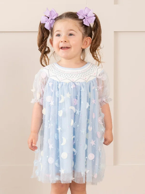 Blue Smocked Garden Blooms Tulle Overlay Dress Tulle Dress Party