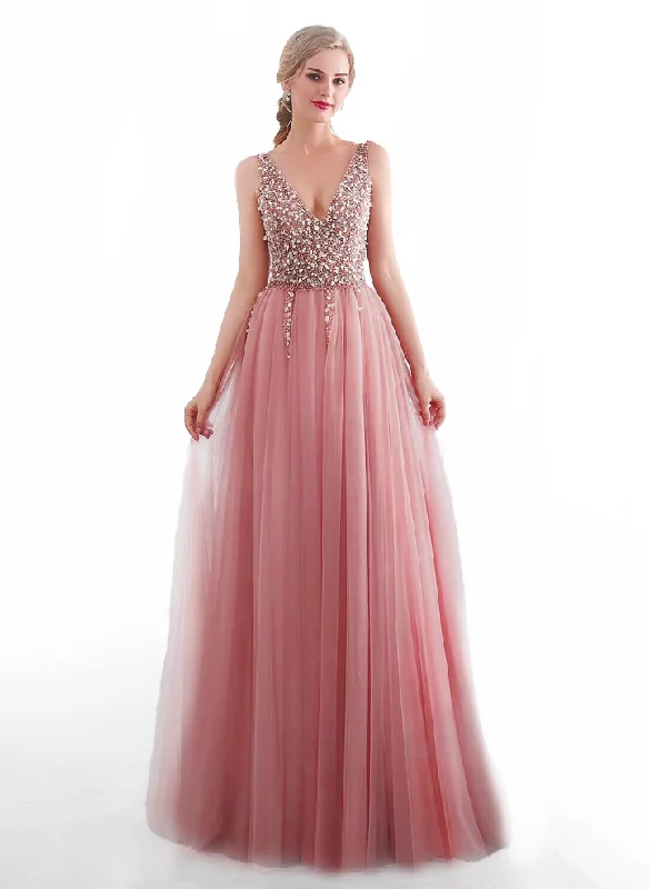 M - ssb rose pink beaded bodice tulle gown Stylish Tulle Gown