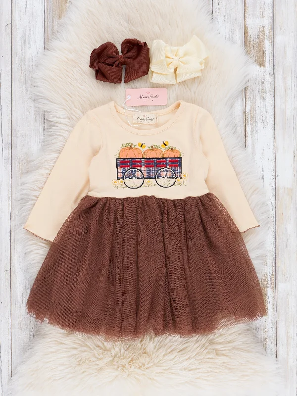 Brown Embroidered Pumpkin Wagon Tulle Dress Tulle Dress Look