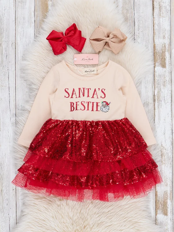 Red "Santa's Bestie" Tiered Tulle Dress Boho Tulle Dress