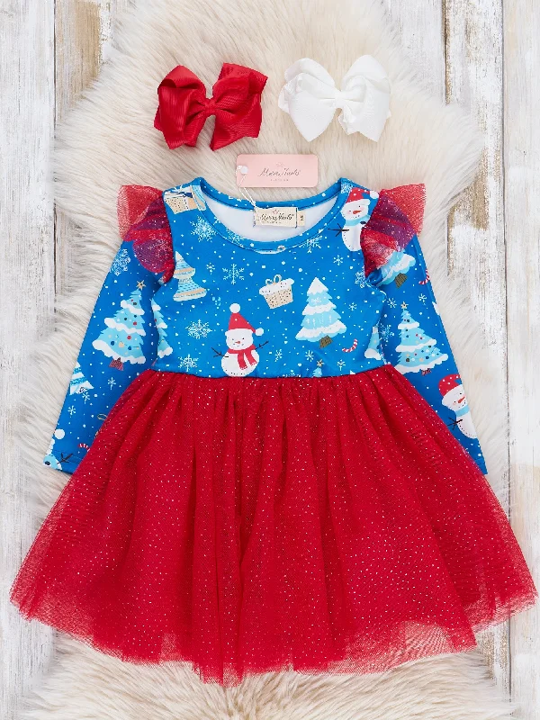 Blue & Red Snowy Christmas Tulle Dress Tulle Dress Trend