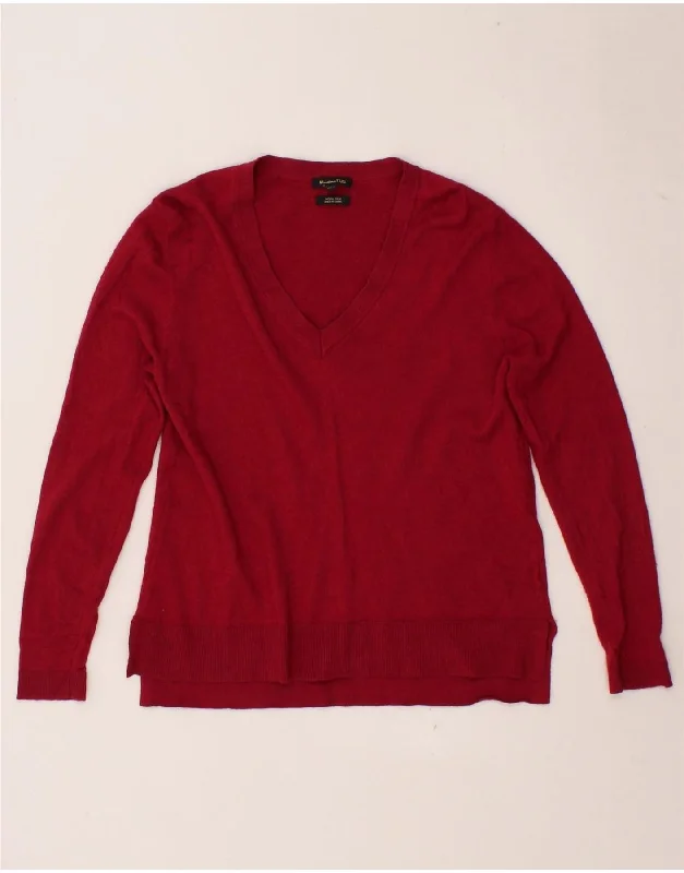 MASSIMO DUTTI Womens V-Neck Jumper Sweater UK 14 Large Red Formal sweaters