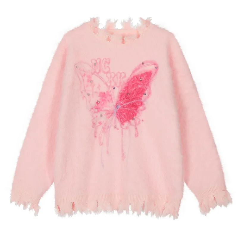 Pastel Pink Butterfly Sweater Sporty sweaters