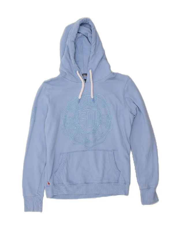 SUPERDRY Womens Graphic Hoodie Jumper UK 12 Medium Blue Cotton Eco-friendly sweaters