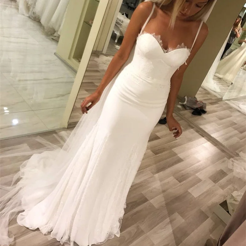 Sweetheart Tulle Mermaid Wedding Dresses Appliques Silk Bridal Dress