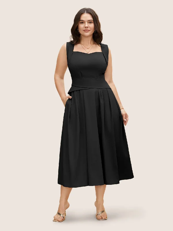 Heart Neckline Crossover Shirred Midi Dress Best midi dresses for elegant looks