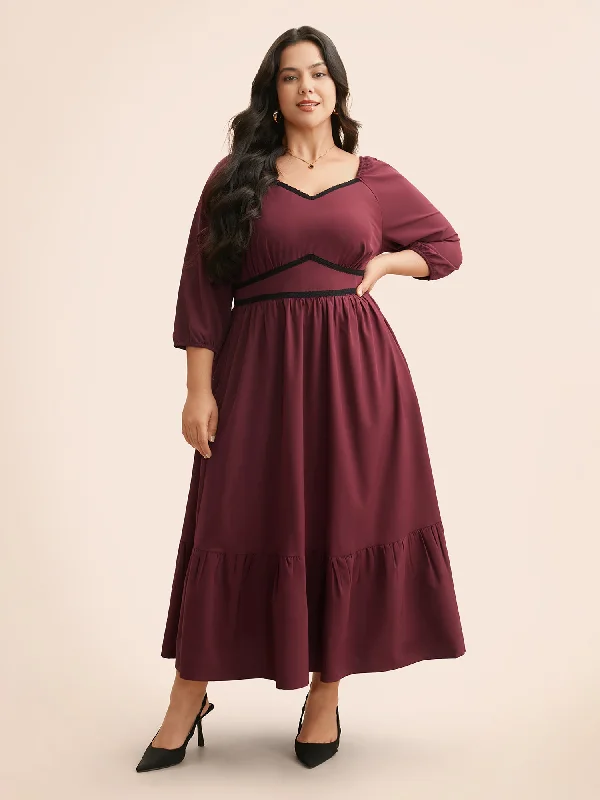 Heart Neckline Woven Ribbon Midi Dress Winter midi dresses