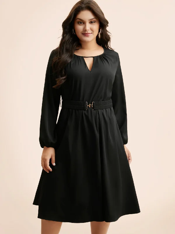 Keyhole Metal Detail Belted Midi Dress Budget-friendly midi dresses