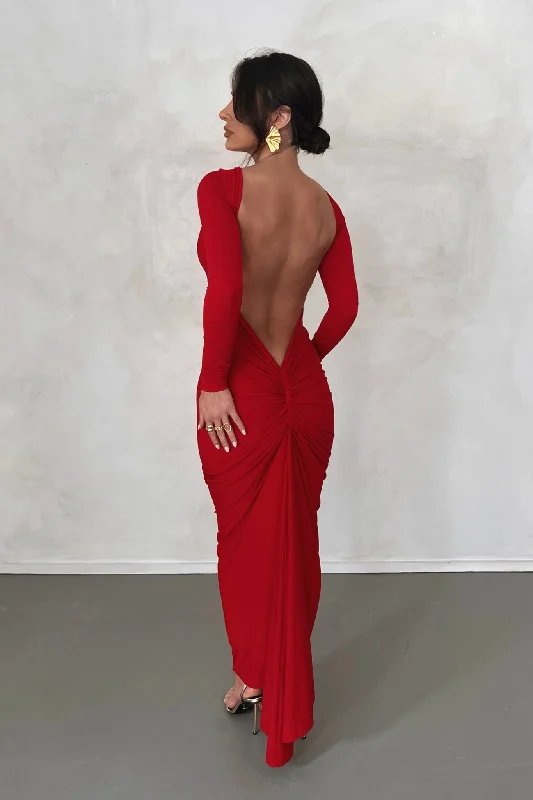 MÉLANI The Label CAMILA Long Sleeve Backless Semi Formal Midi Dress Boho midi dresses