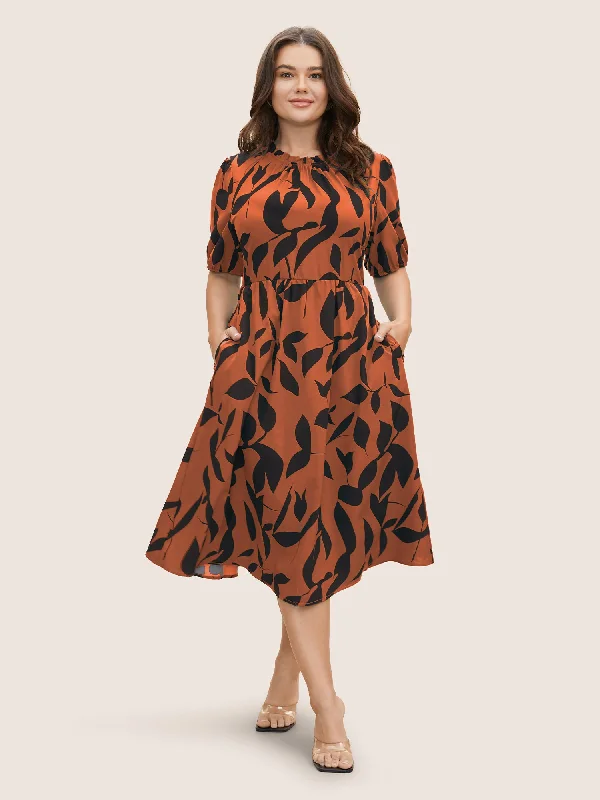 Silhouette Floral Print Mock Neck Midi Dress Festival midi dresses