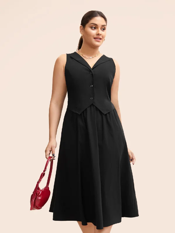 Stretch Woven Vest Flare Midi Dress Lightweight midi dresses for hot weather