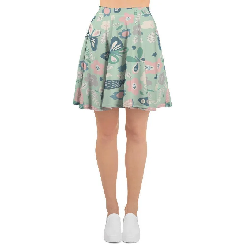 Floral Mint Butterfly Print Women's Skirt Popular unclassified skirts