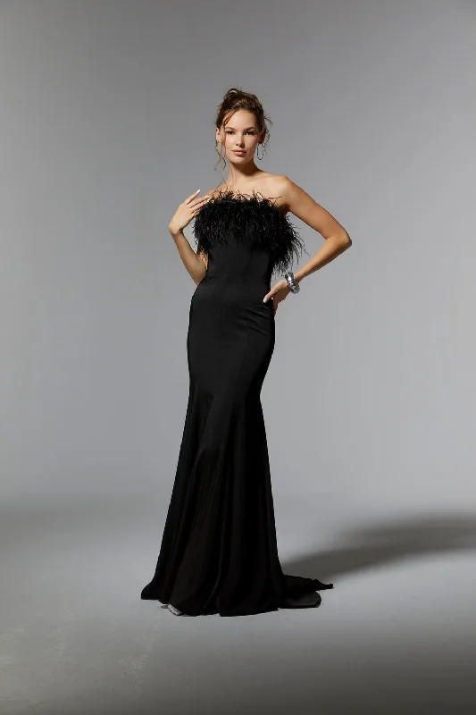 MGNY Madeline Gardner New York 72923 Long Formal Feathered Dress Elegant maxi dresses