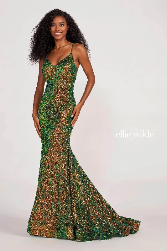 Ellie Wilde EW34016 - V-Neck Sequin Mermaid Prom Gown Knitted party dresses