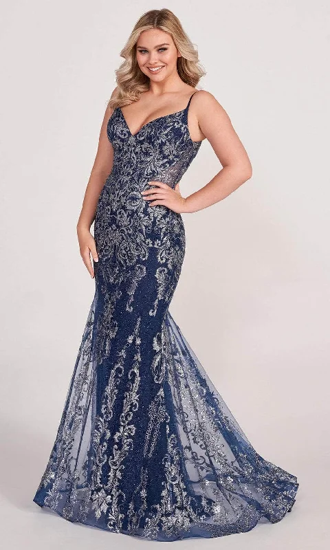 Ellie Wilde EW34056 - Glittered V-Neck Mermaid Prom Gown Best party dresses for cocktail parties