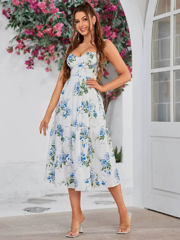 Floral Print Ruffle Hem Bustier Cami Dress Comfortable floral dresses for everyday wear