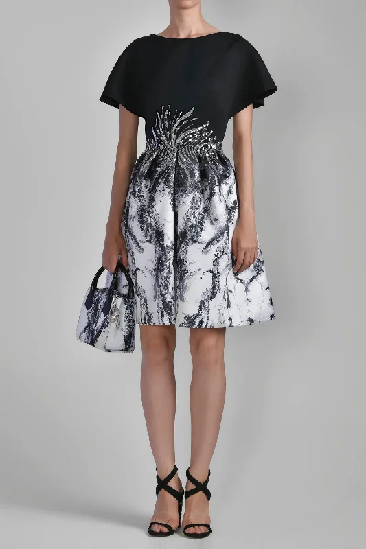 Printed Satin short dress with beading Luxury floral dresses