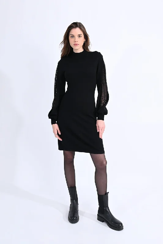 Black Mesh Sleeve Detail Dress by Molly Bracken Affordable unclassified dresses