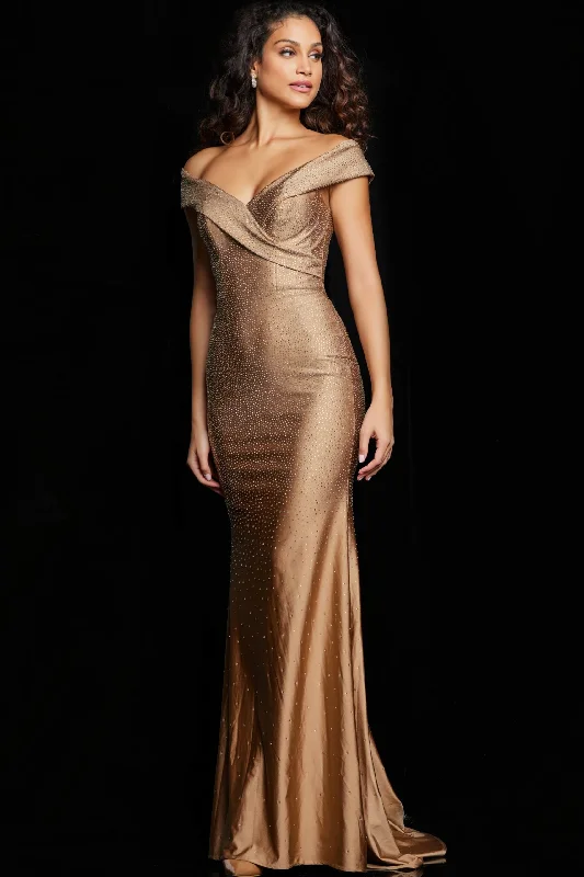 Copper Embellished Fitted Evening Dress Discounted unclassified dresses