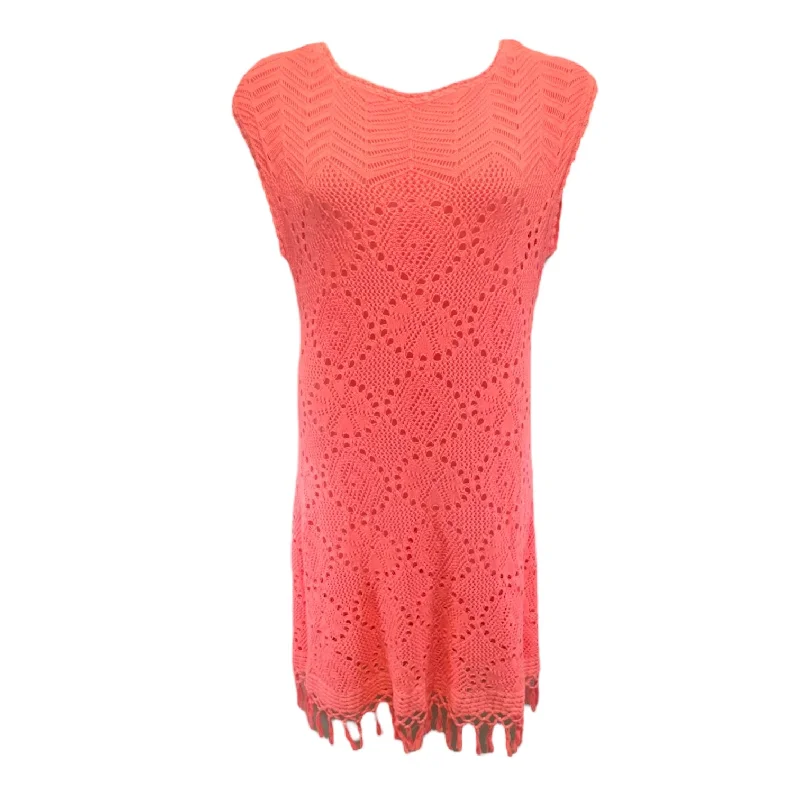 Adabelle Crochet Open Knit Fringe Dress in Yummy Melon Lilly Pulitzer, Size L Designer unclassified dresses