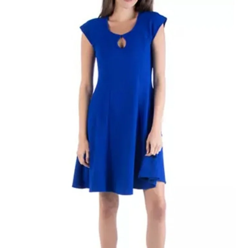 24 Seven Ladies Royal Blue Textured Knit A-Line Dress Mesh unclassified dresses