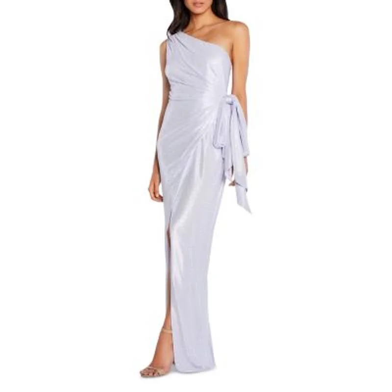 Aidan Mattox Ladies Silver & Purple Metallic Sheen One Shoulder Gown Wrap unclassified dresses