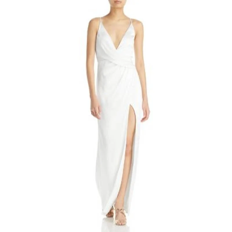 Aidan Mattox Ladies White Sleeveless V-Neck Draped Column Gown w/ Leg Slit High-low unclassified dresses