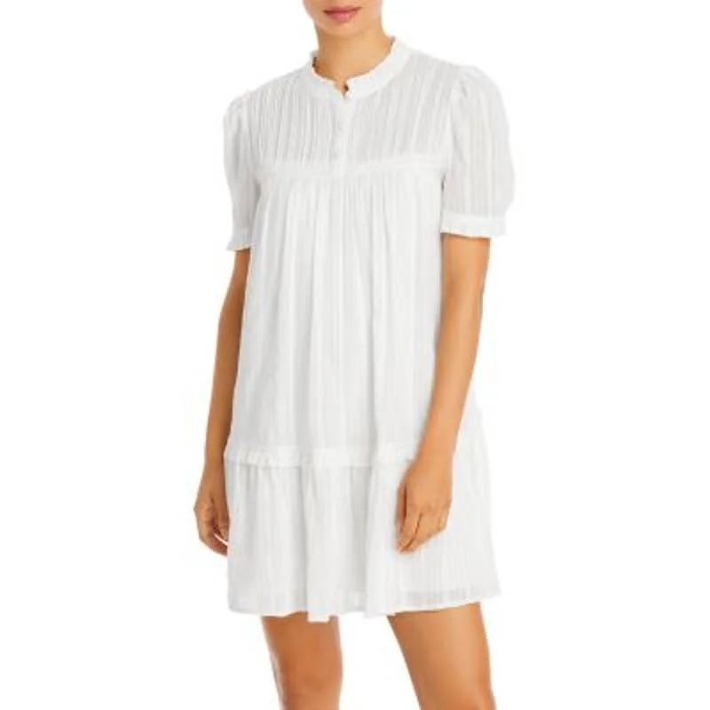 AQUA Ladies White Puff Sleeve Button Front Dress Spring unclassified dresses