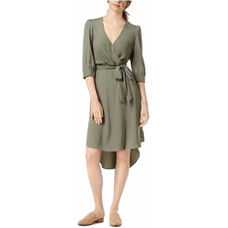 BAR III LADIES FAUX WRAP FRONT DRESS, HI LOW, TIE BELT, DUSTY OLIVE Casual chic unclassified dresses