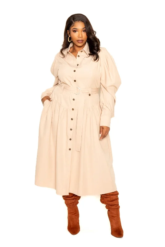 Puff Sleeve Trench Jacket Dress Ruched unclassified dresses