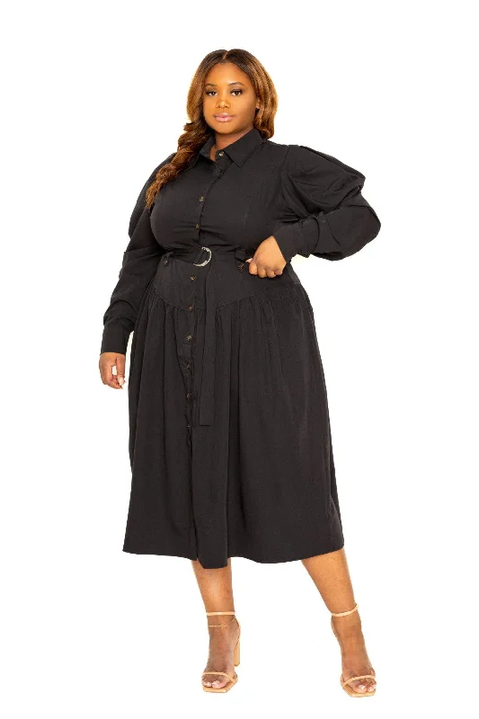 Puff Sleeve Trench Jacket Dress Tiered unclassified dresses