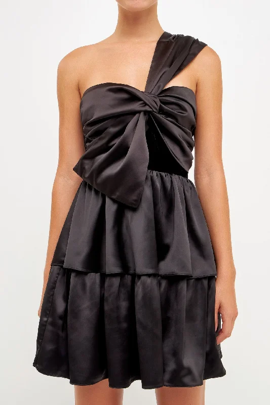 Black One Shoulder Satin Dress Sexy unclassified dresses