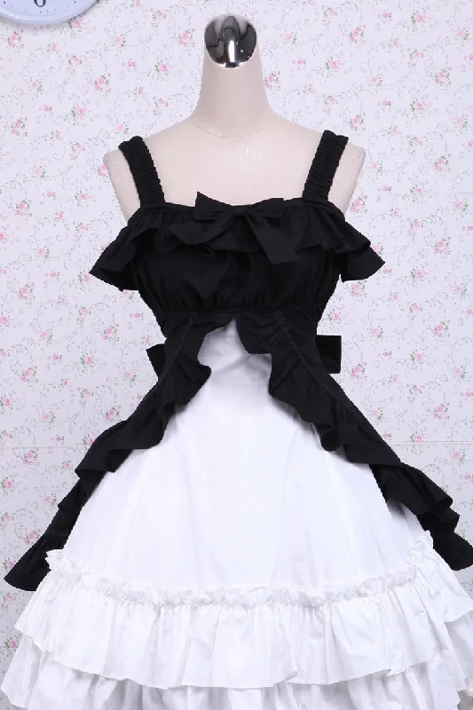 Black/White Cotton Multi-Layer Bowknot Cardigan Classic Lolita Dress Monochrome unclassified dresses