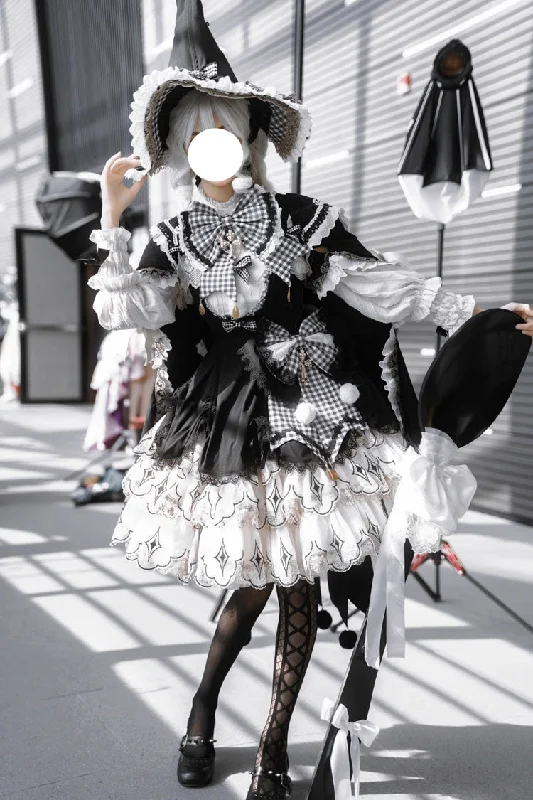 Black/White [Little Witch] Ruffle Embroidery Bowknot Gothic Lolita Jsk Dress Full Set Lightweight unclassified dresses