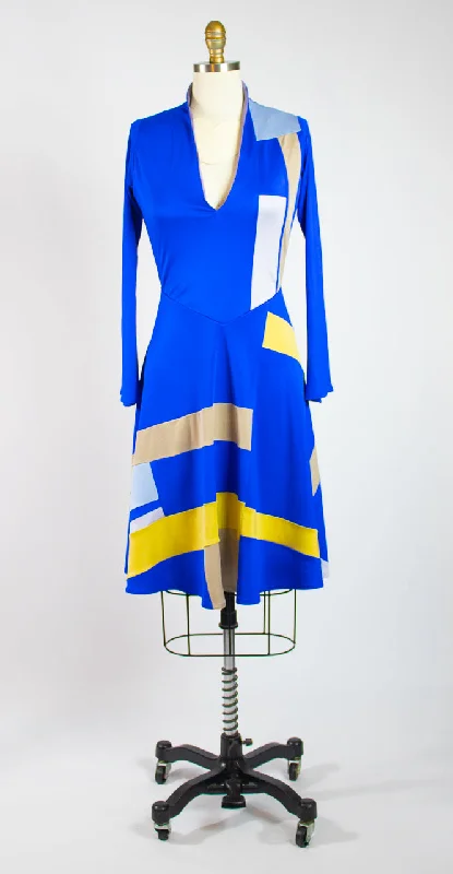 Small Blue Patchwork Silk Jersey Dress Luxury unclassified dresses