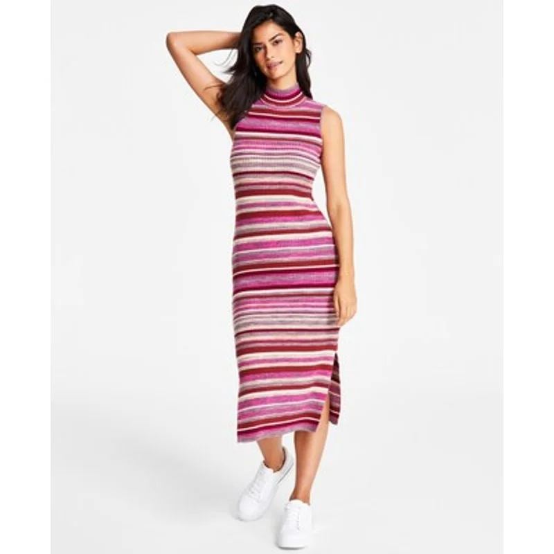 Calvin Klein Jeans Women's Spacedye Striped Mock-Neck Raven Combo Dress, Medium Embroidered unclassified dresses