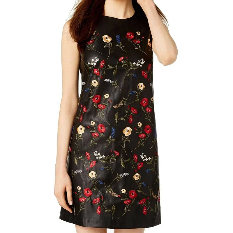 CALVIN KLEIN LADIES FAUX LEATHER EMBROIDERED SHIFT DRESS Bodycon unclassified dresses