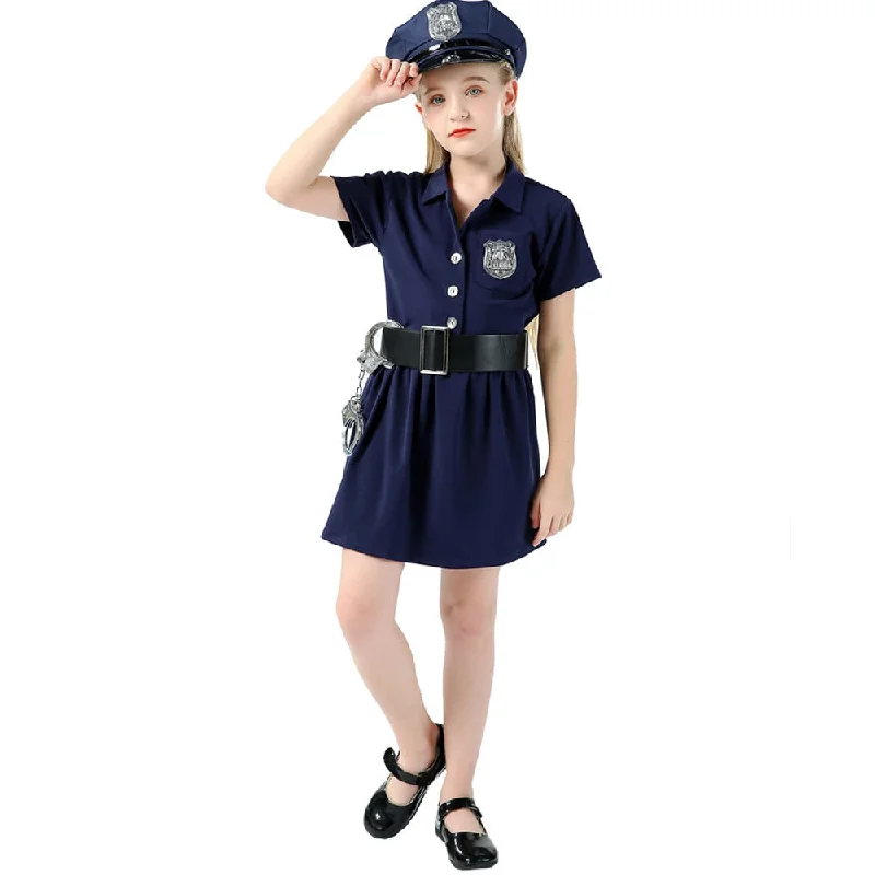 Cute Girls Police Officer Playtime Cosplay Uniform Kids Child Coolest Cop Profession Halloween Costume Fancy Dress Printed unclassified dresses