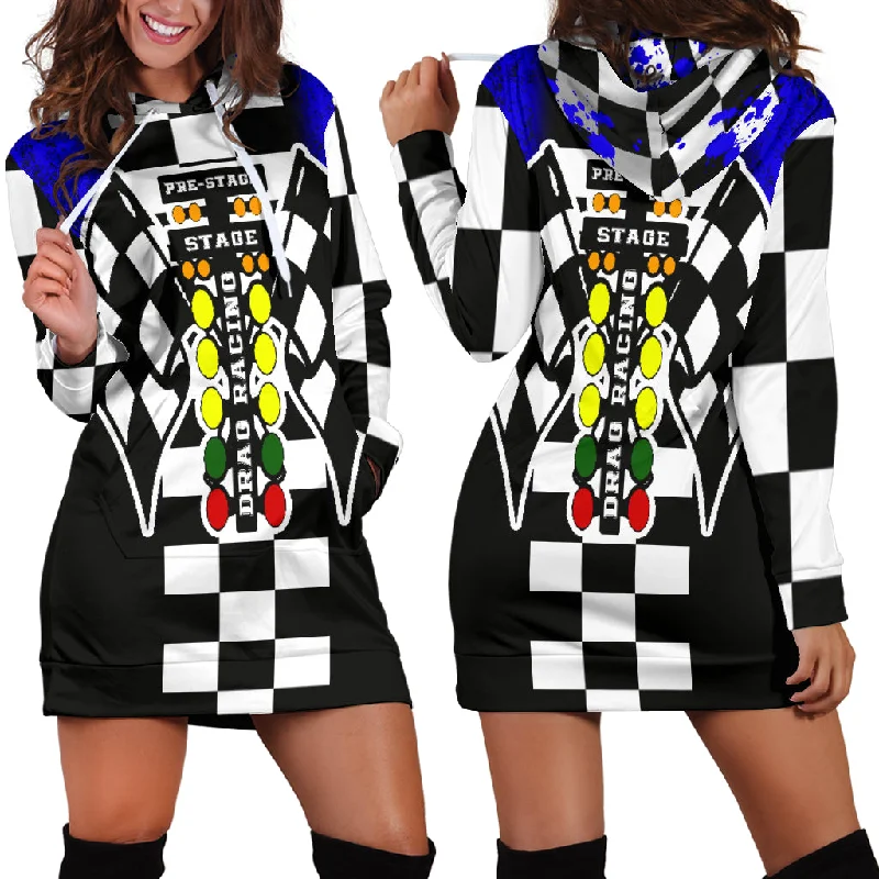 Drag Racing Hoodie Dress Blue Monochrome unclassified dresses