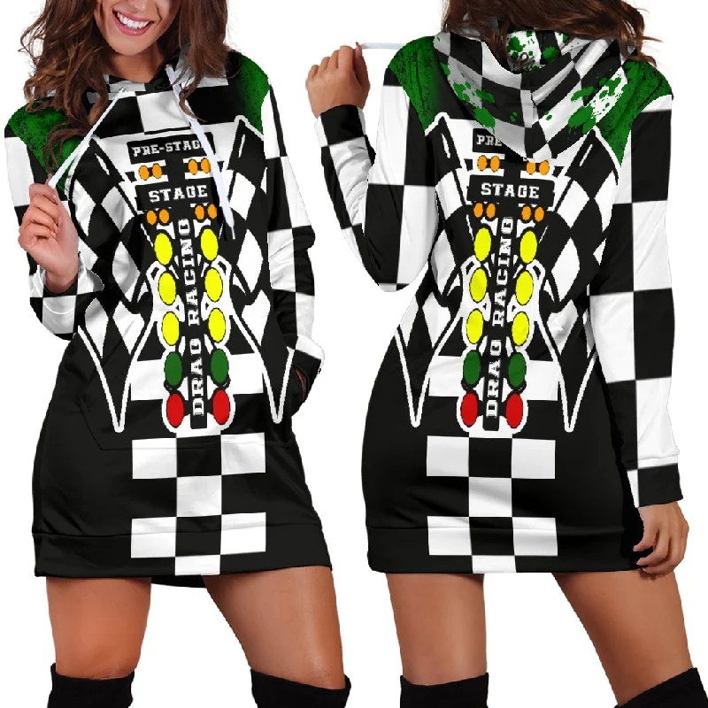 Drag Racing Hoodie Dress Green Sequin unclassified dresses