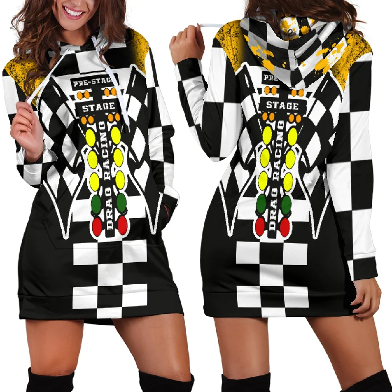 Drag Racing Hoodie Dress Orange Polka dot unclassified dresses