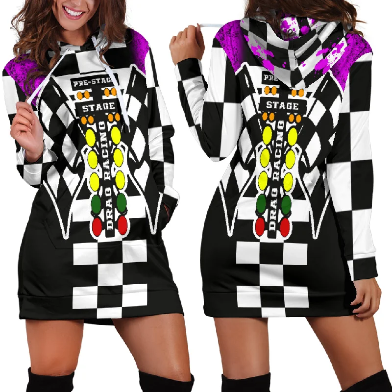 Drag Racing Hoodie Dress Pink Knitted unclassified dresses