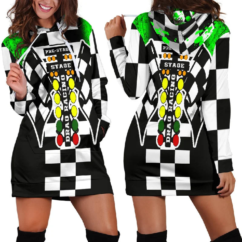 Drag Racing Hoodie Dress Pistachio Cotton unclassified dresses