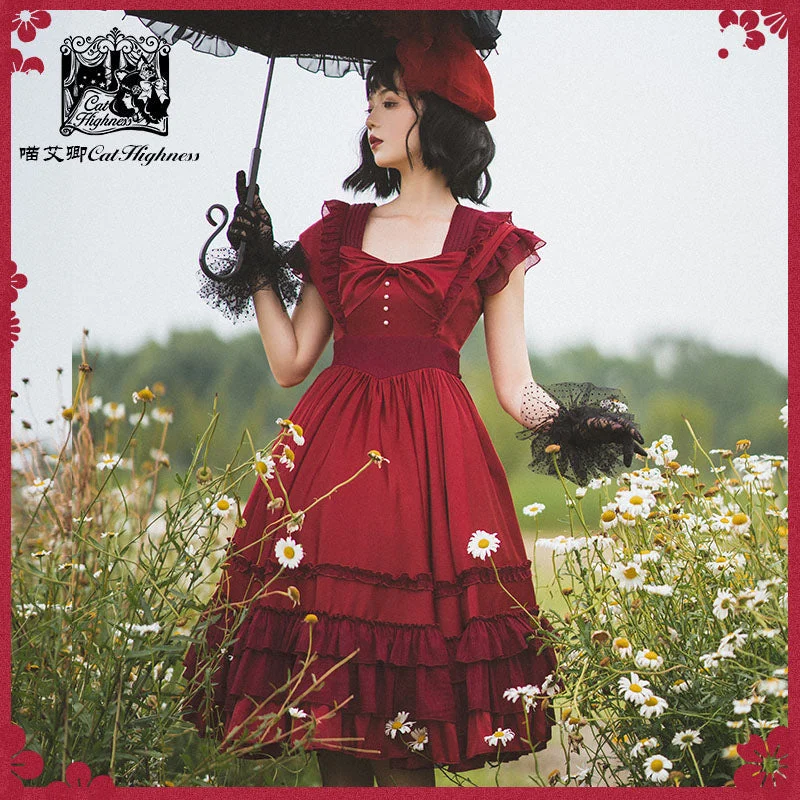 French Style Rose Dance Lolita Fashion One Piece  Dress Color block unclassified dresses