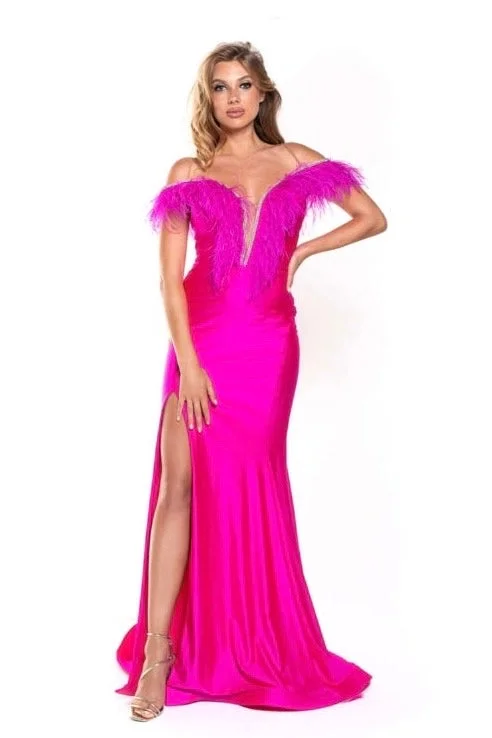 Jessica Angel Off the Shoulder Feathered Gown Open-back unclassified dresses