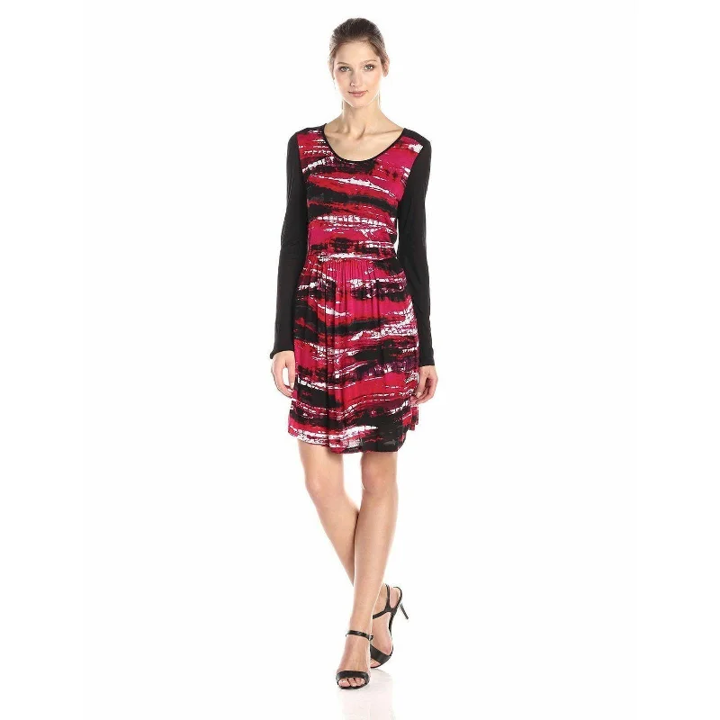 KENSIE Vertebrae Stripes Dress, Poppy Black Red Combo Trendy new unclassified dresses