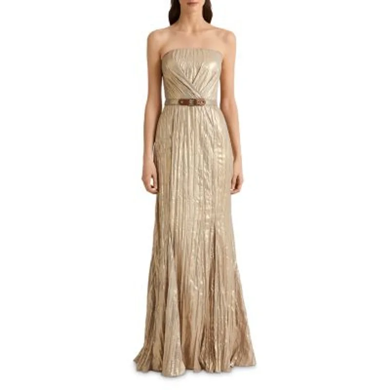 Lauren Ralph Lauren Ladies Metallic Gold Strapless Gown w/ Belt Lace unclassified dresses