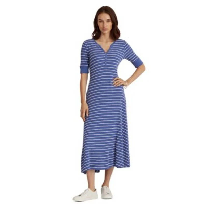 Lauren Ralph Lauren Women's Pampelonne Blue & Pale Cream Striped "Henley" Dress Sexy unclassified dresses