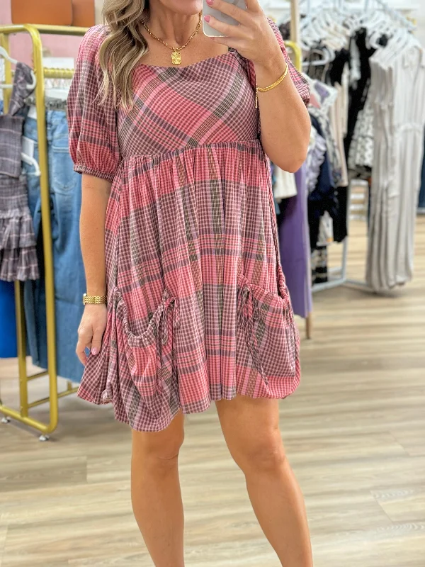 Mauve Plaid Dress Travel unclassified dresses